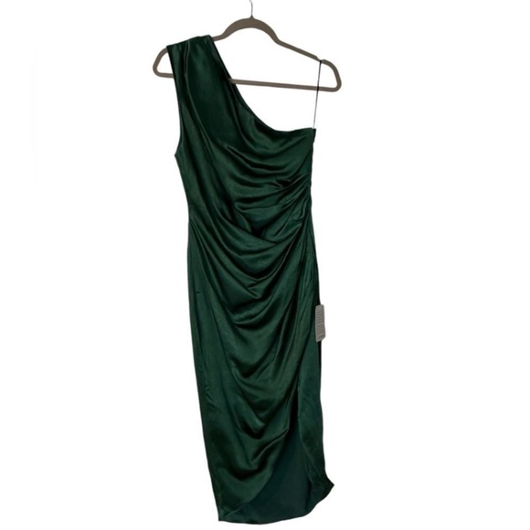 Elliatt Cassini Forest Green One Shoulder Cocktail Dress | Size M - Picture 6 of 10